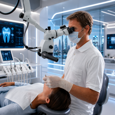 dentista al microscopio